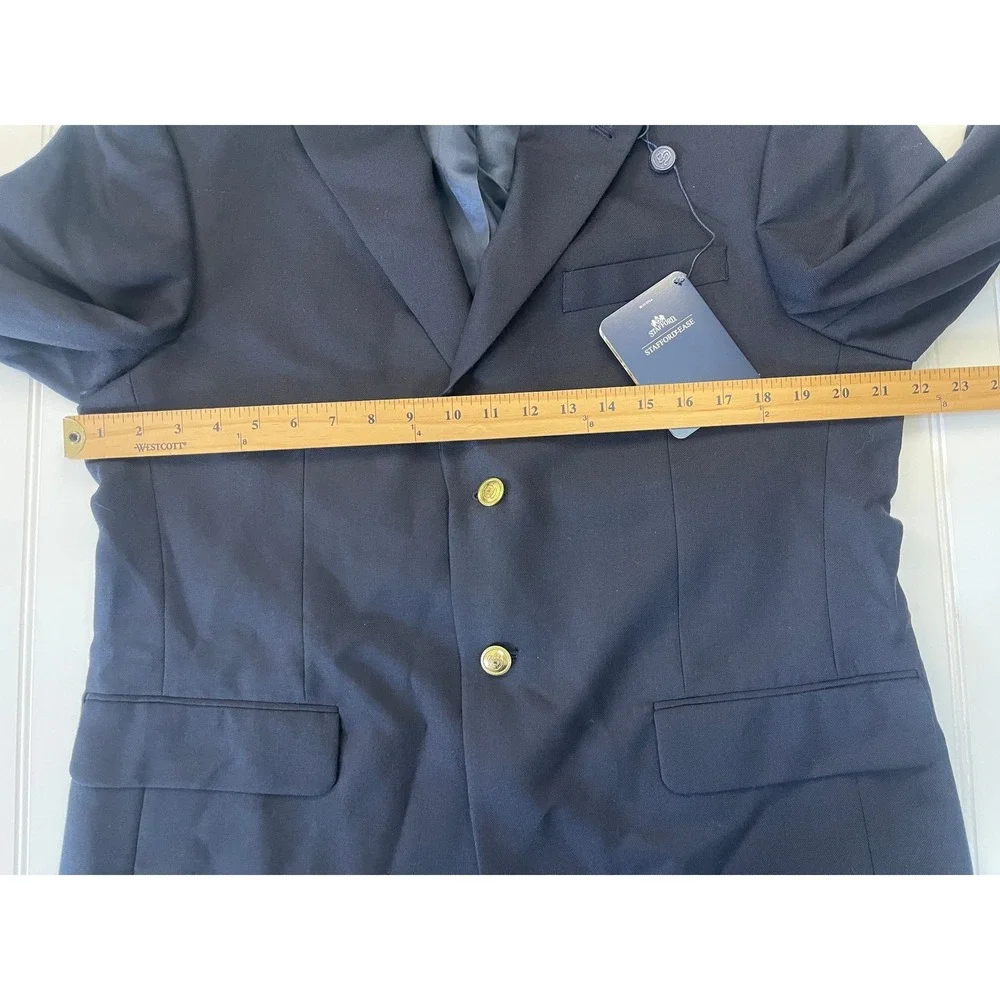 NWT Stafford Ease Mens Navy Blue Wool Blend Stretch Blazer Jacket 40 Short NEW